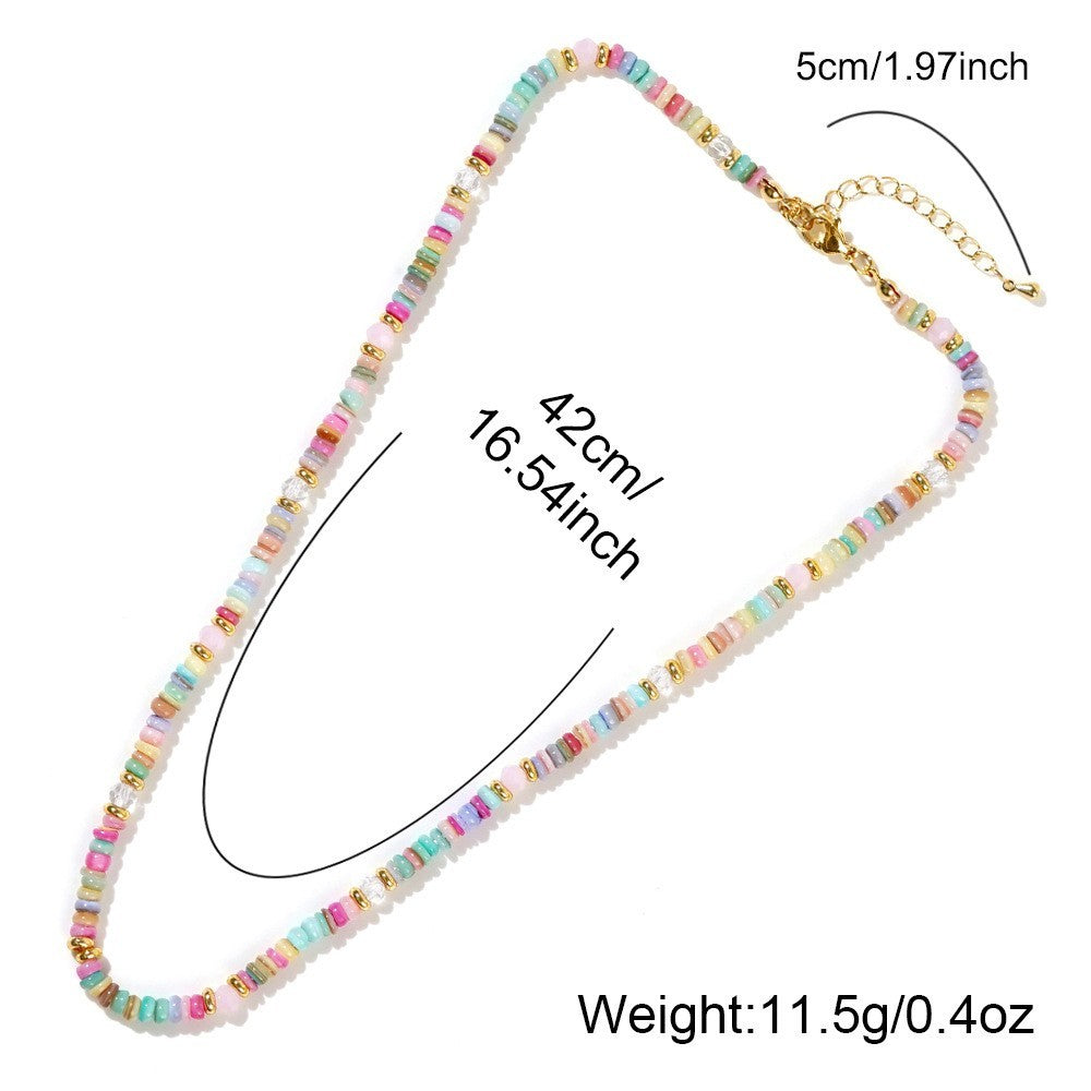 Macarons Rainbow Color Natural Crystal Healing Boho Necklace Choker for Women