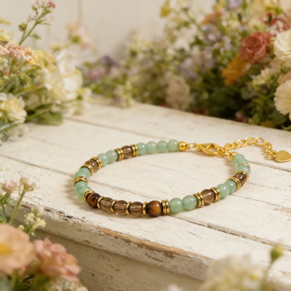 Aventurine Smoky Quartz & Tiger Eye Healing Abundance Wealth Attract Bracelet