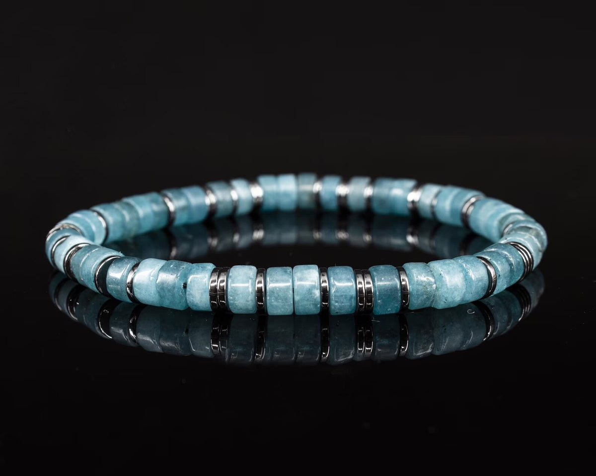 Aquamarine and Hematite Beaded Healing Crystal Stone Inner Peace Women Bracelet