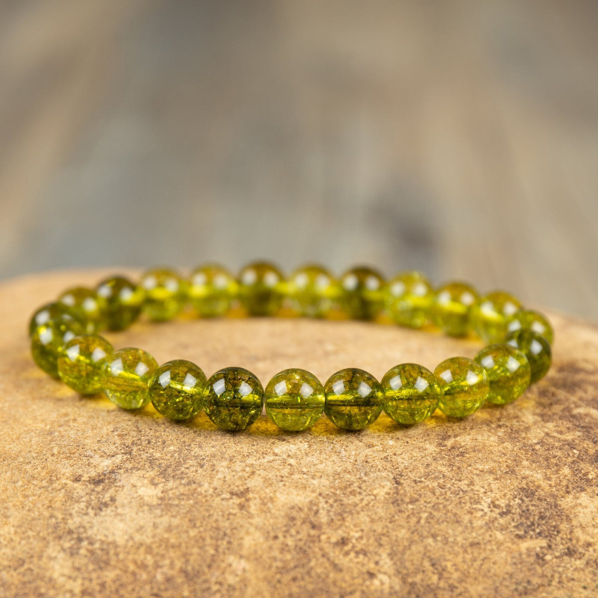 Handmade Natural Peridot Balance Bracelet Round 8MM Beads Healing Reiki Gift
