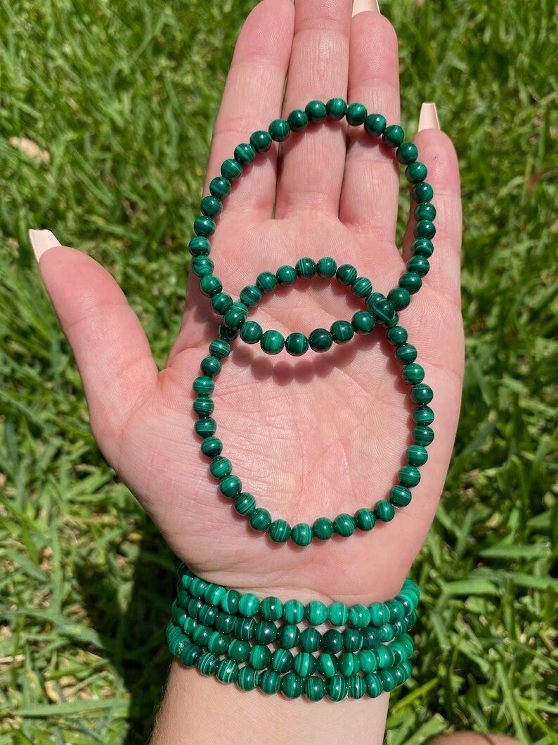Genuine Malachite 6MM Round Bead Healing Chakra Balance Women Bracelet Gifts