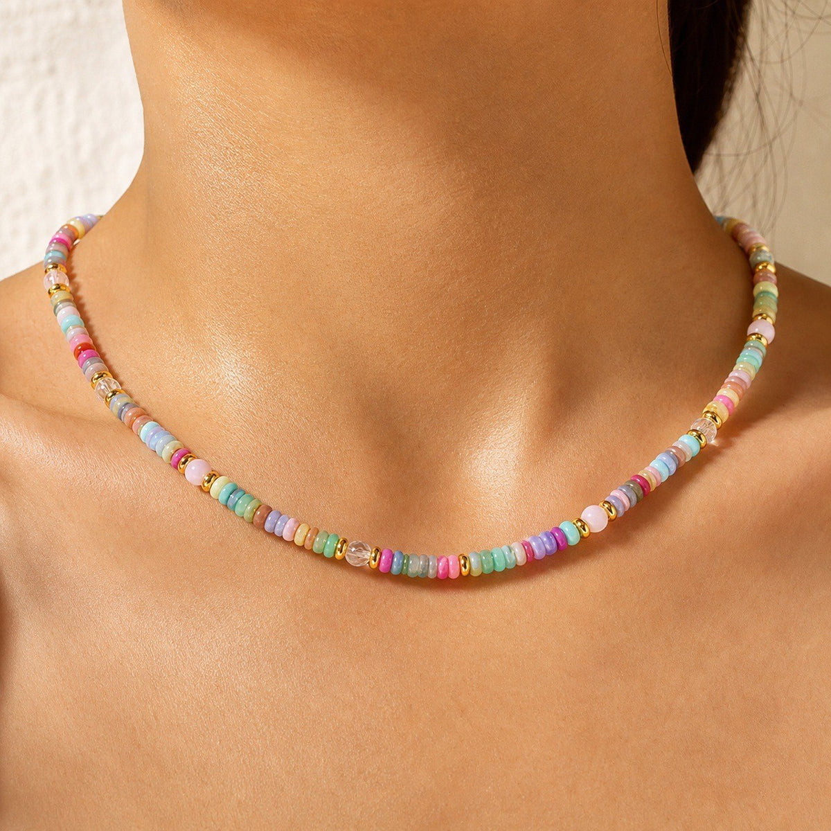 Macarons Rainbow Color Natural Crystal Healing Boho Necklace Choker for Women