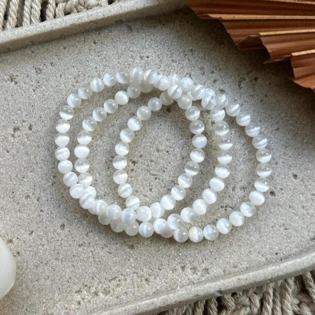 Natural Selenite 4mm Bead Healing Balance Reiki Stretch Women Men Bracelet Gifts