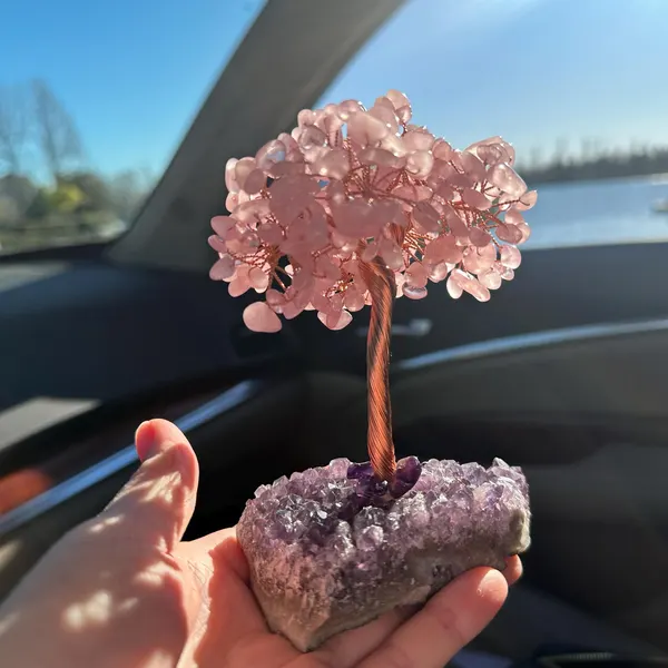 Rose Quartz Tree Of Life with Amethyst Base Large Crystal Tree Home Decor Gift