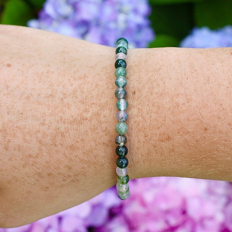 Moss Agate Bracelet New Beginnings Healing Gemstone Beaded Stretch Bracelet GIft
