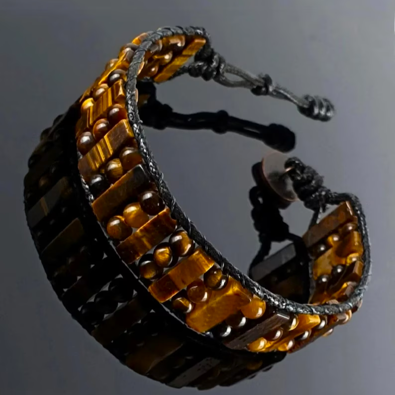 Tiger's Eye Leather Braided Natural Stone Healing Powerful Women Men's Bracelet