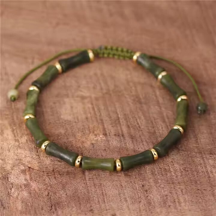 Genuine Green Jade Bamboo Shaped Beads Healing Gemstone Bracelet Wealth Attracts