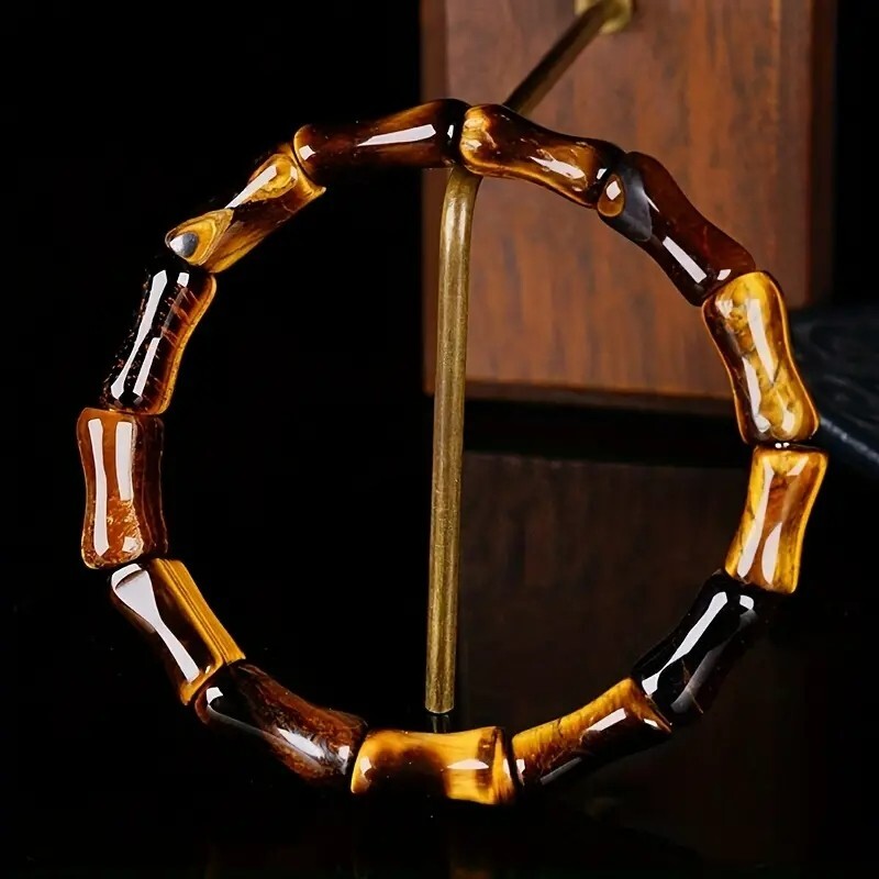 Natural Tiger's Eye Handmade Bamboo Shaped Healing Strength Unisex Bracelet Gift
