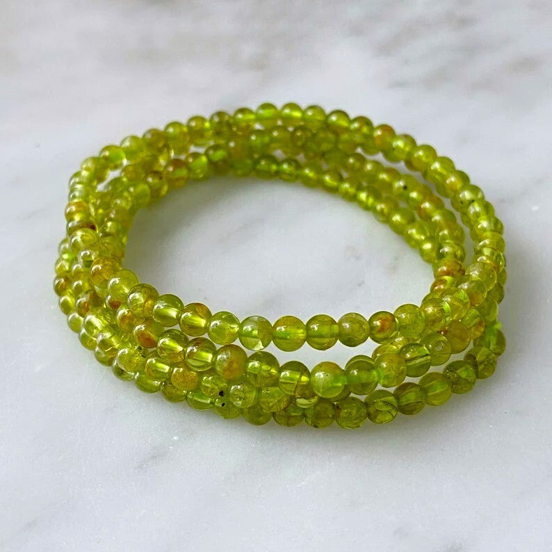Natural Peridot 4mm Beaded Healing Women Men Green Crystal Bracelet Xmas Gifts
