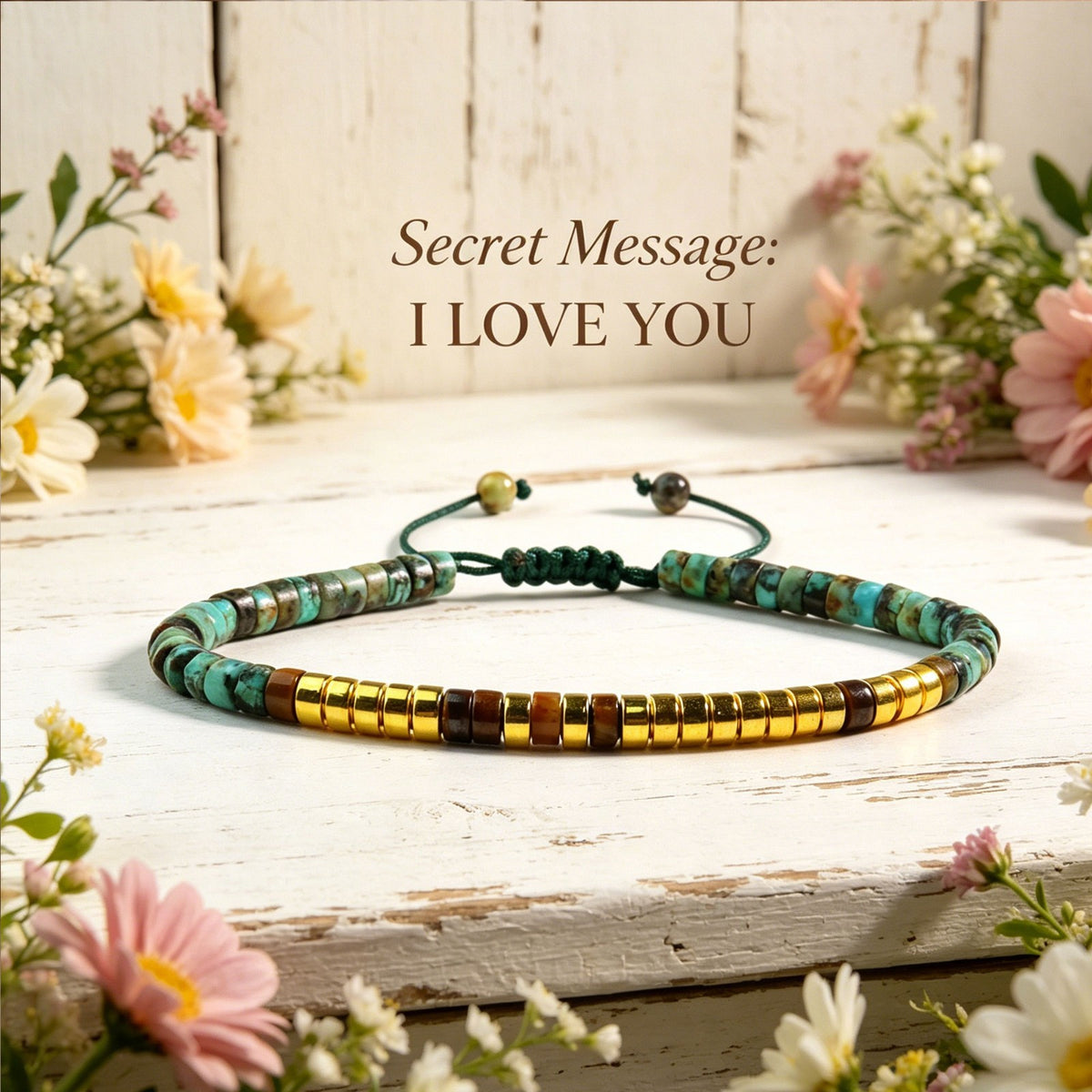 " I LOVE YOU" Morse Code African Turquoise Crystal Beaded Healing Bracelet Gifts