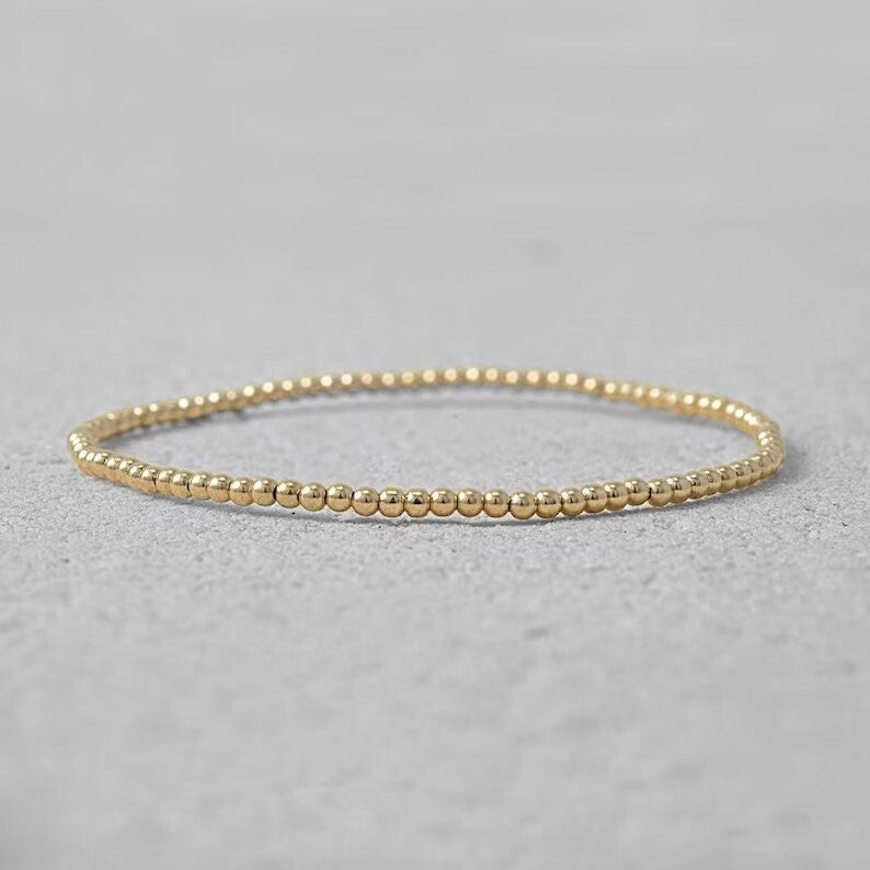 Gold Filled 2mm Round Beads Beaded Bracelet Layering Minimalist Women Bracelet