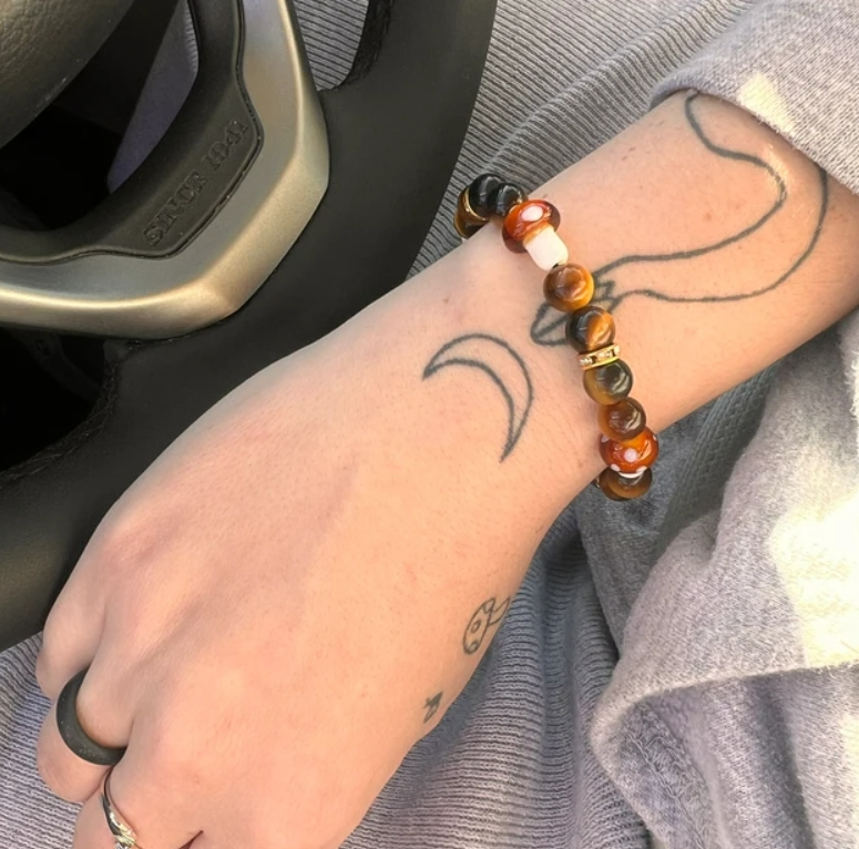 Mushroom Crystal Bracelet Tigers Eye Beaded Healing Anxiety Relief Bracelet Gift