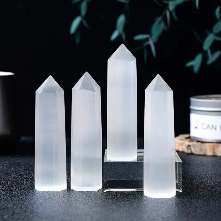 Selenite Crystal Obelisk Tower Point Healing Meditation Chakra Gift Wand 3-4in
