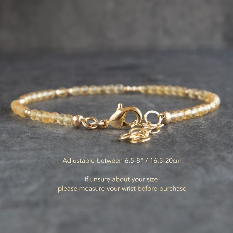 Natural Citrine 2mm Beads Slim Simple Dainty Minimalist Bracelet Healing Calming