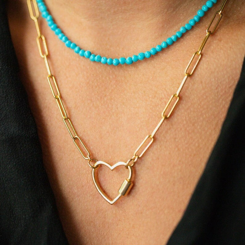 Gemstone Beaded Choker Natural Blue Turquoise 3mm Beads Healing Women Necklace