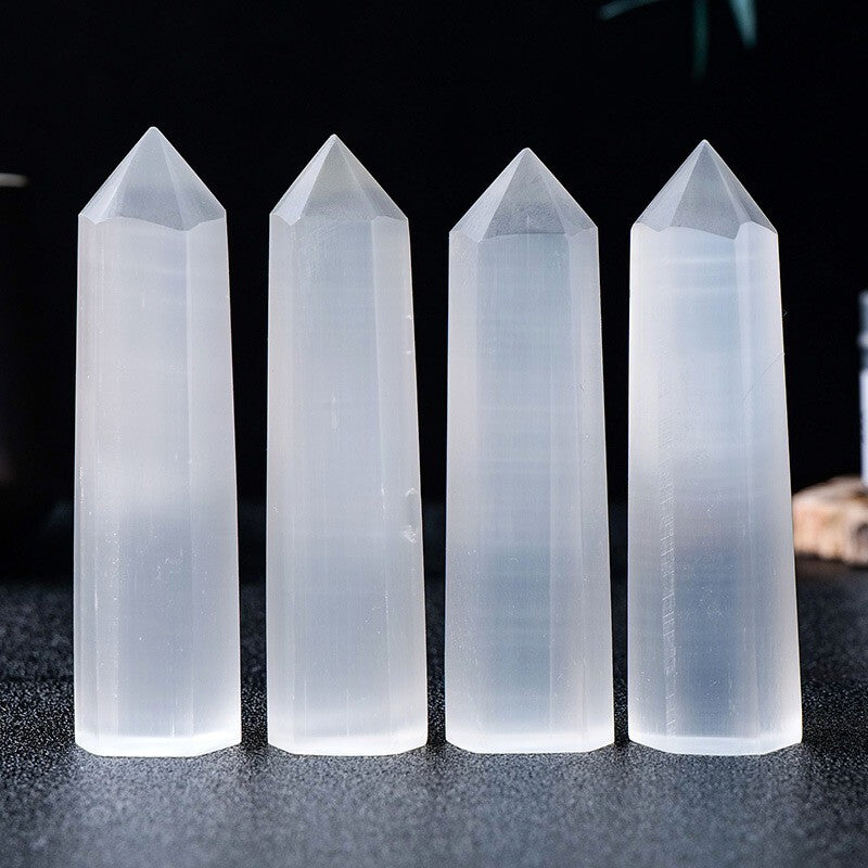 Selenite Crystal Obelisk Tower Point Healing Meditation Chakra Gift Wand 3-4in