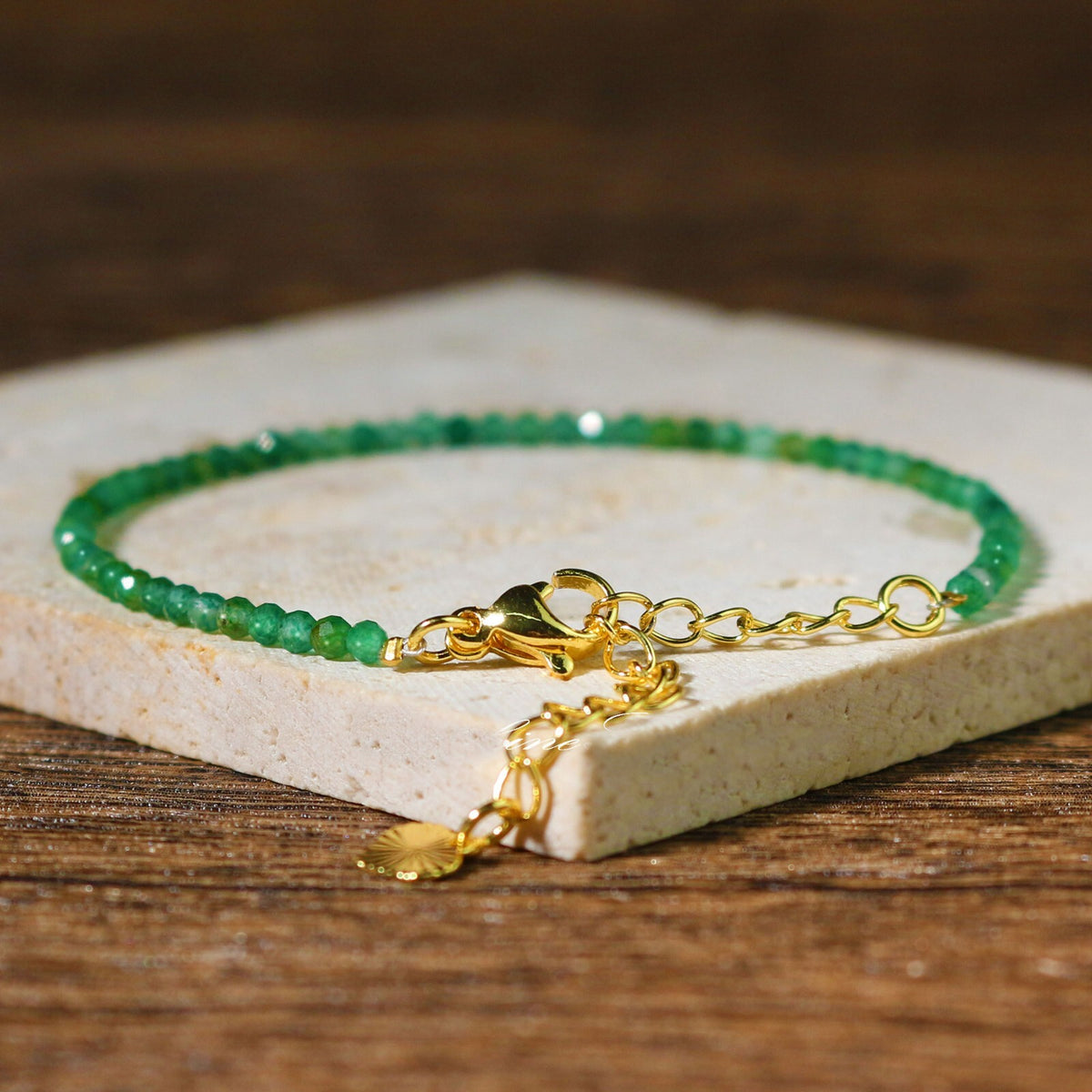 Green Emerald Gemstone Beaded Healing Reiki Dainty Minimalist Bracelet for Women
