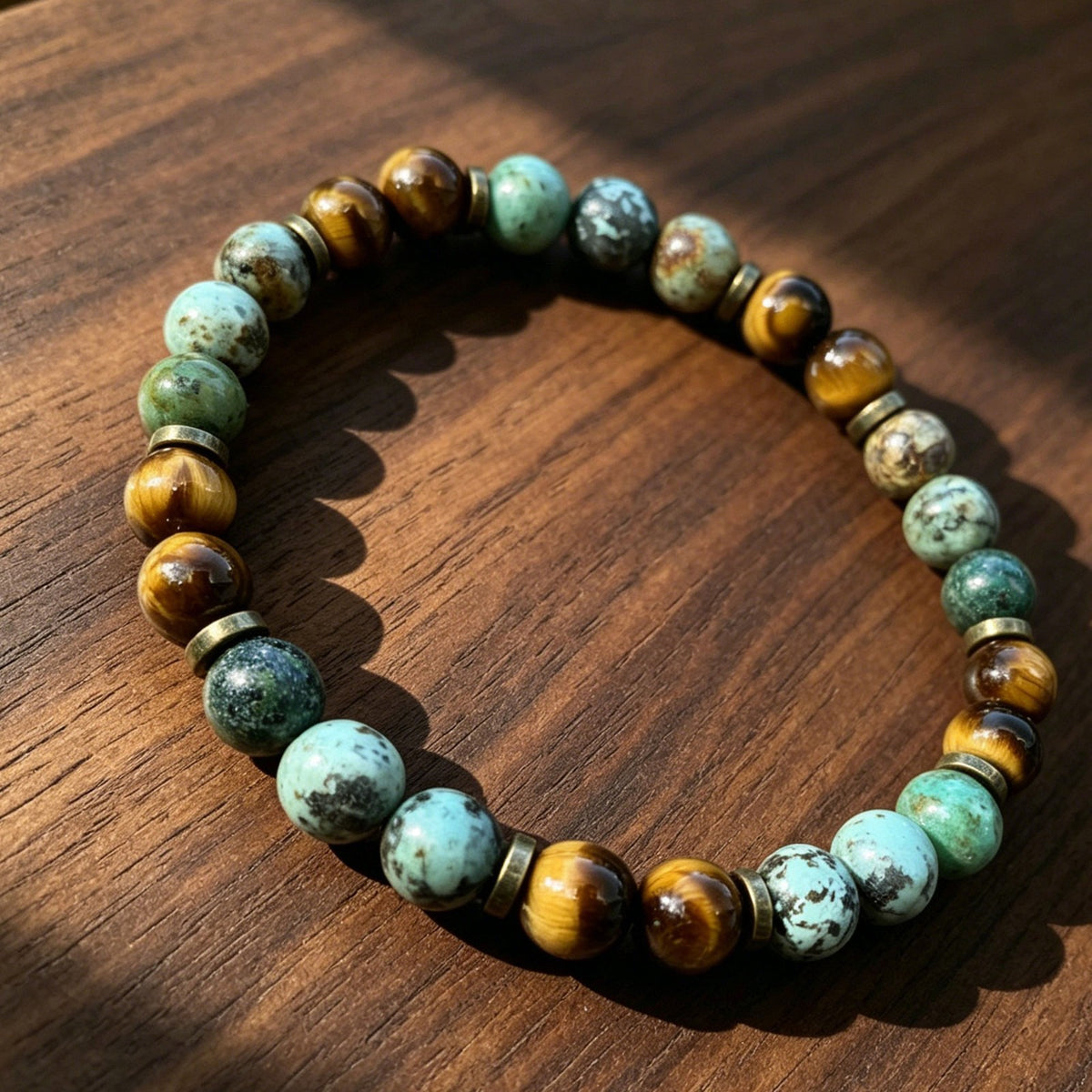 African Turquoise & Tiger Eye 8mm beaded Healing Balance Women Stretch Bracelet