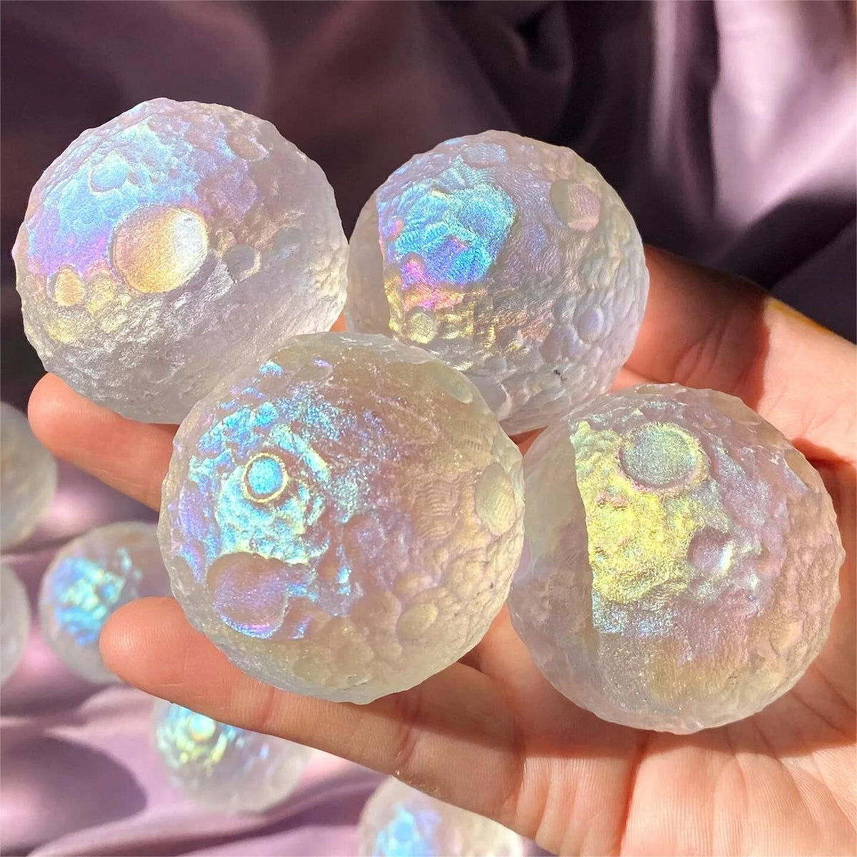 Angel Aura Quartz Full Moon Healing Crystal Carving Sphere Home Car Decor Gifts