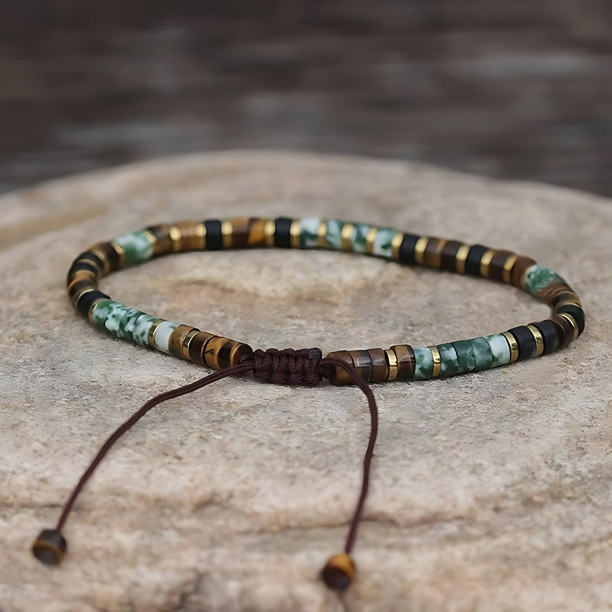 Green Spot Jasper & Tiger Eye Beads Healing Strength Women Men Crystal Bracelet