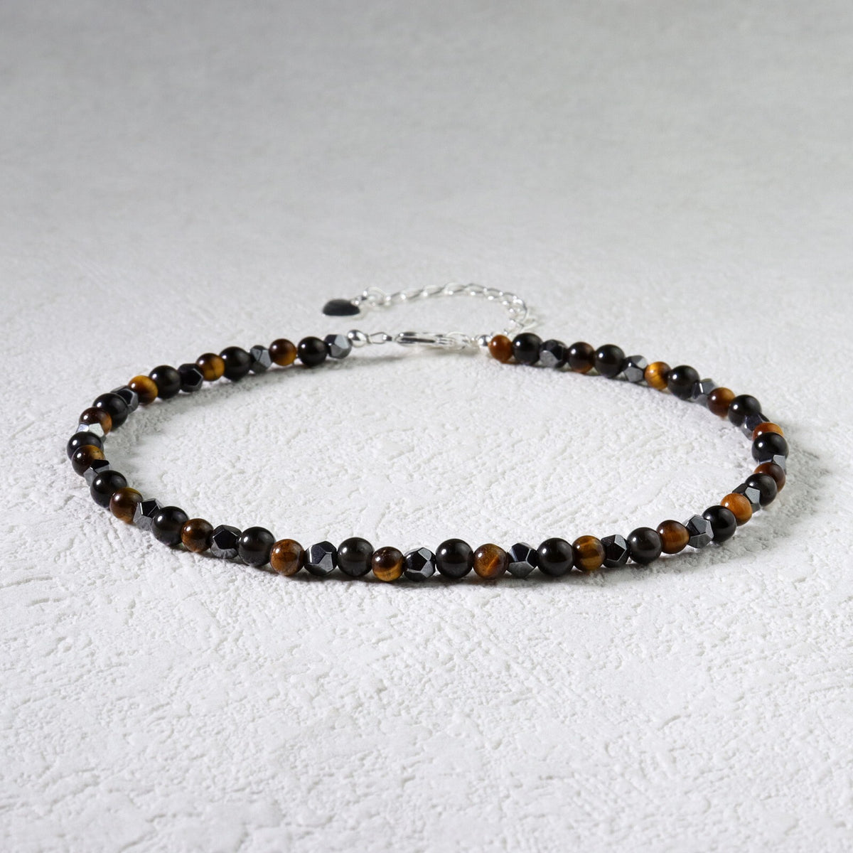 Triple Protection Bracelet Anklet Hematite Tiger Eye Obsidian Bead Women Anklet