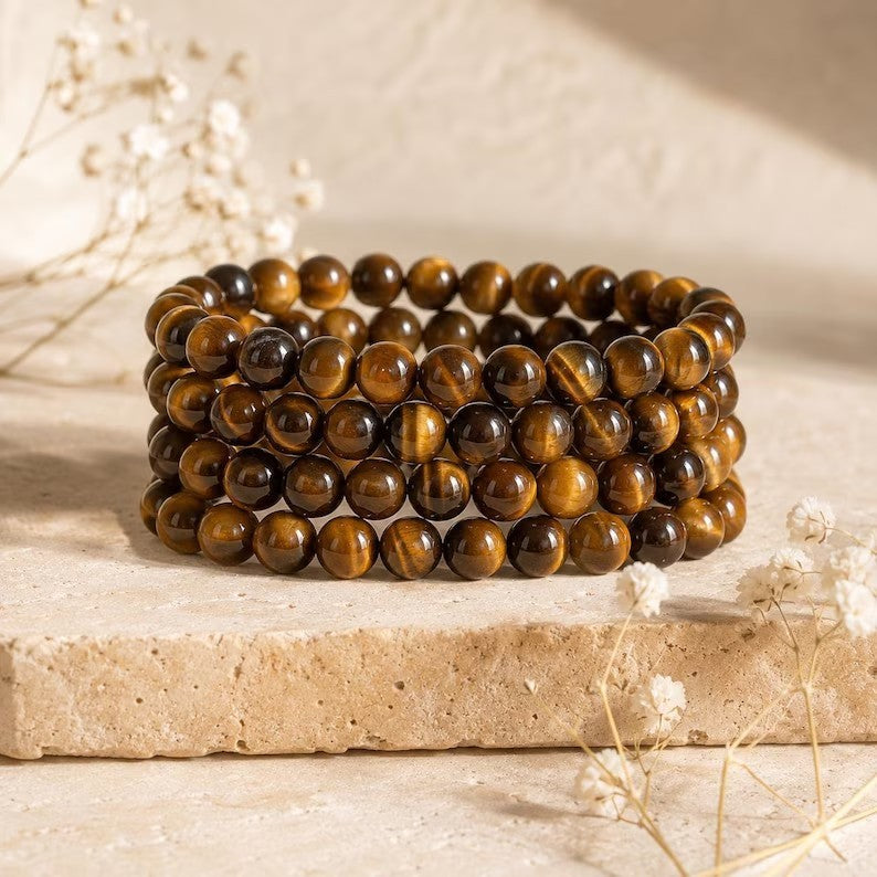 4Pcs Tiger Eye 8mm Beads Gemstone Healing Stacking Women Bracelet Christmas Gift