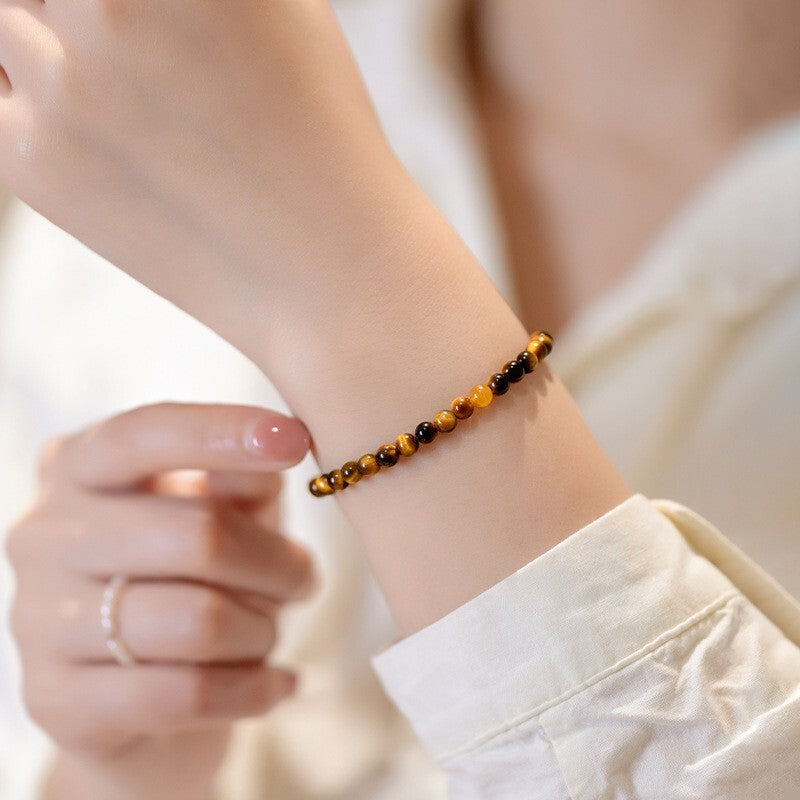 Tiger's Eye 4mm Beads Healing Protection Minimalist Women Dainty Bracelet Gift