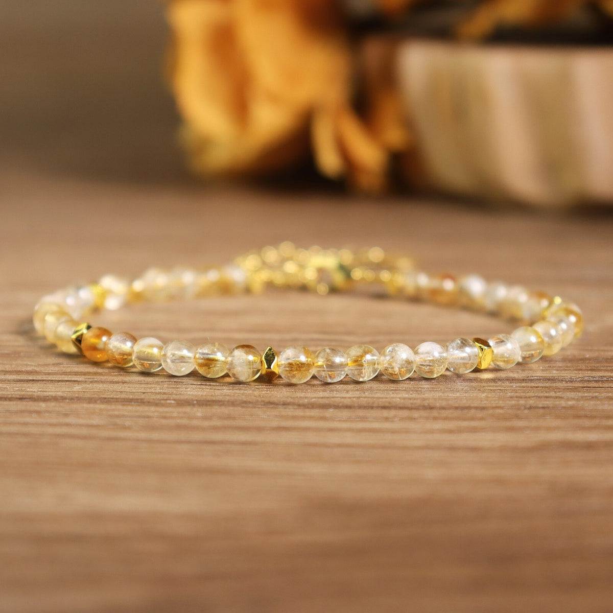 Natural Citrine 4mm Bead Dainty Minimalist Healing Money Attracts Women Bracelet