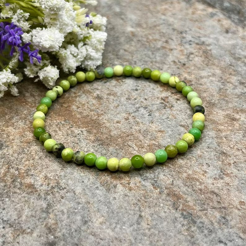 NEPHRITE JADE 4mm Gemstone Bead Healing Women Layering Stretch Lucky Bracelet