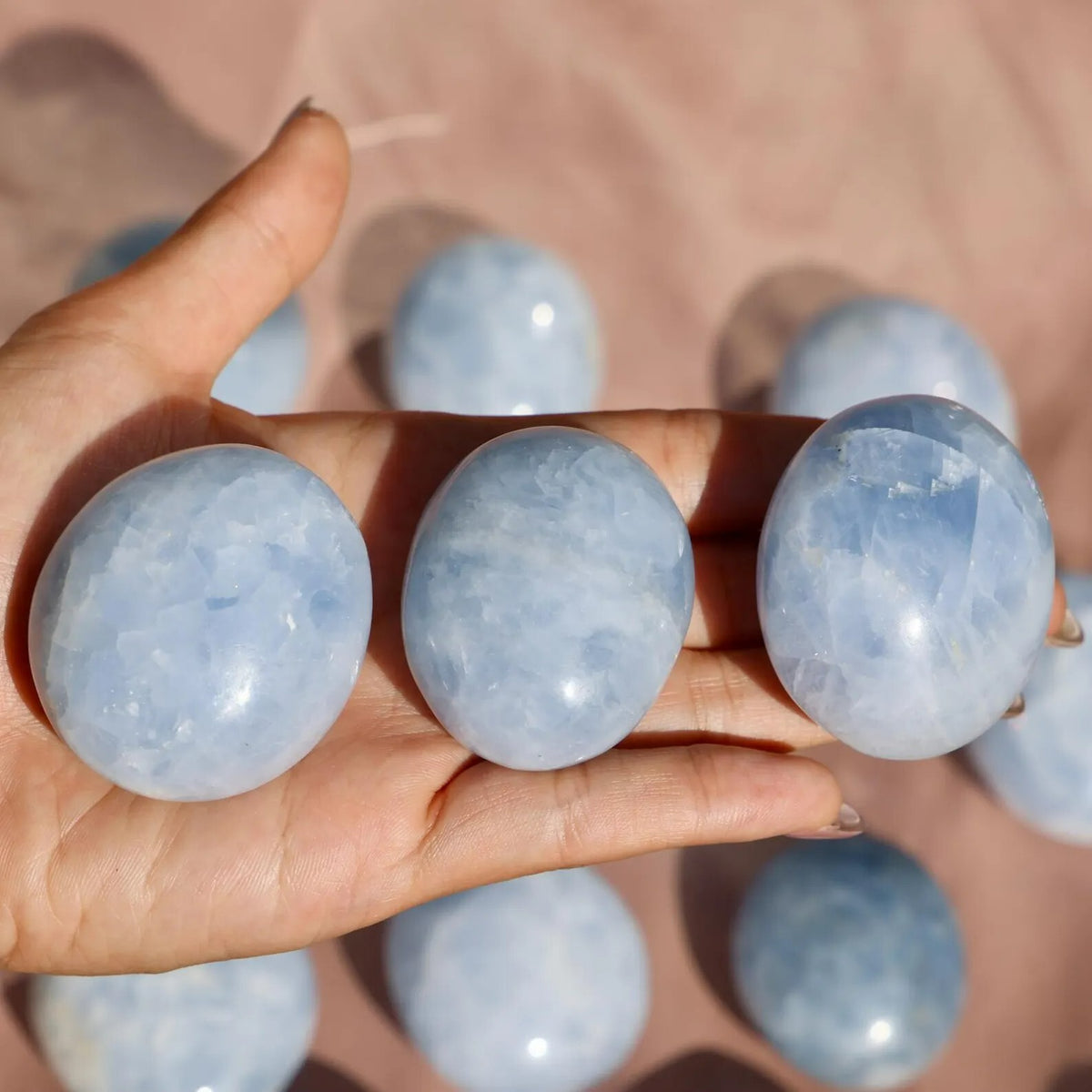 Celestite Tumbled Stone Healing Engegy Crystal Pocket Palm Stone Gifts 100g+
