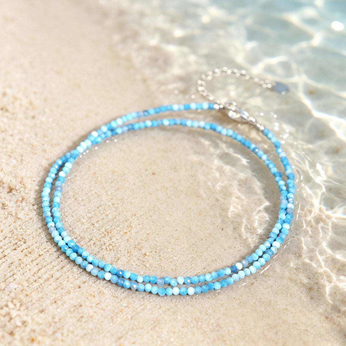 Natural Larimar Tiny 2mm Beaded Minimalist Healing Crystal Stone Choker Necklace
