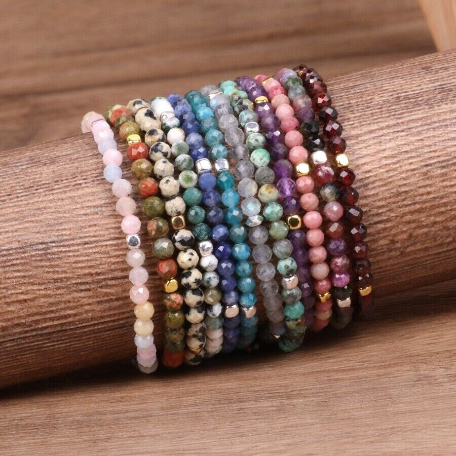 Natural Gemstone 4 mm Beads Tibetan Healing Reiki Dainty Women Girls Bracelet