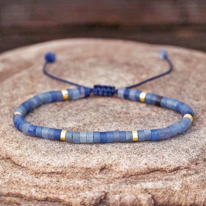 Blue Aventurine Natural Gemstone Small Bead Healing Women men Bracelet Xmas Gift