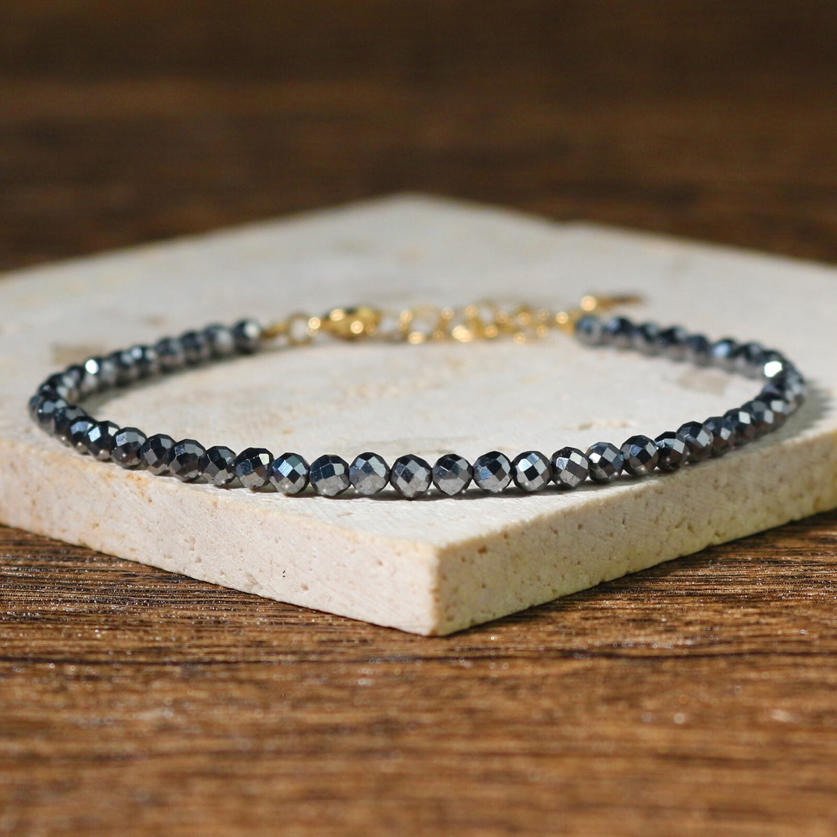 Hematite Stone Crystal Beads Healing Dainty Minimalist Simple Bracelet for Women