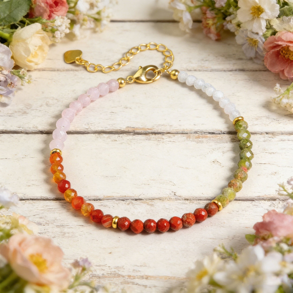Fertility Bracelet Natural Carnelian Rose Quartz Moonstone Dainty Women Bracelet