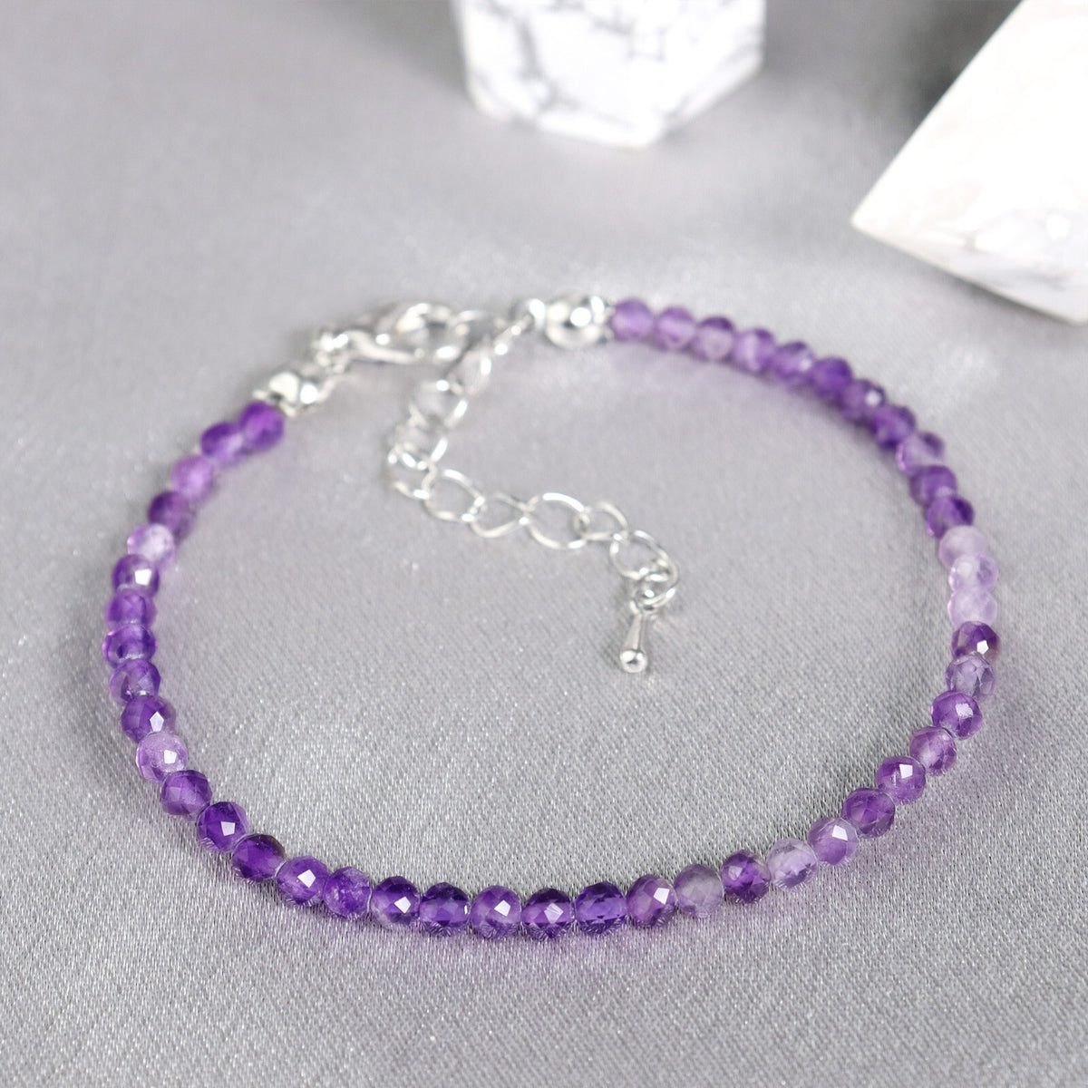 Natural Amethyst Gemstone Beads Healing Calming Dainty Women Crystal Bracelet