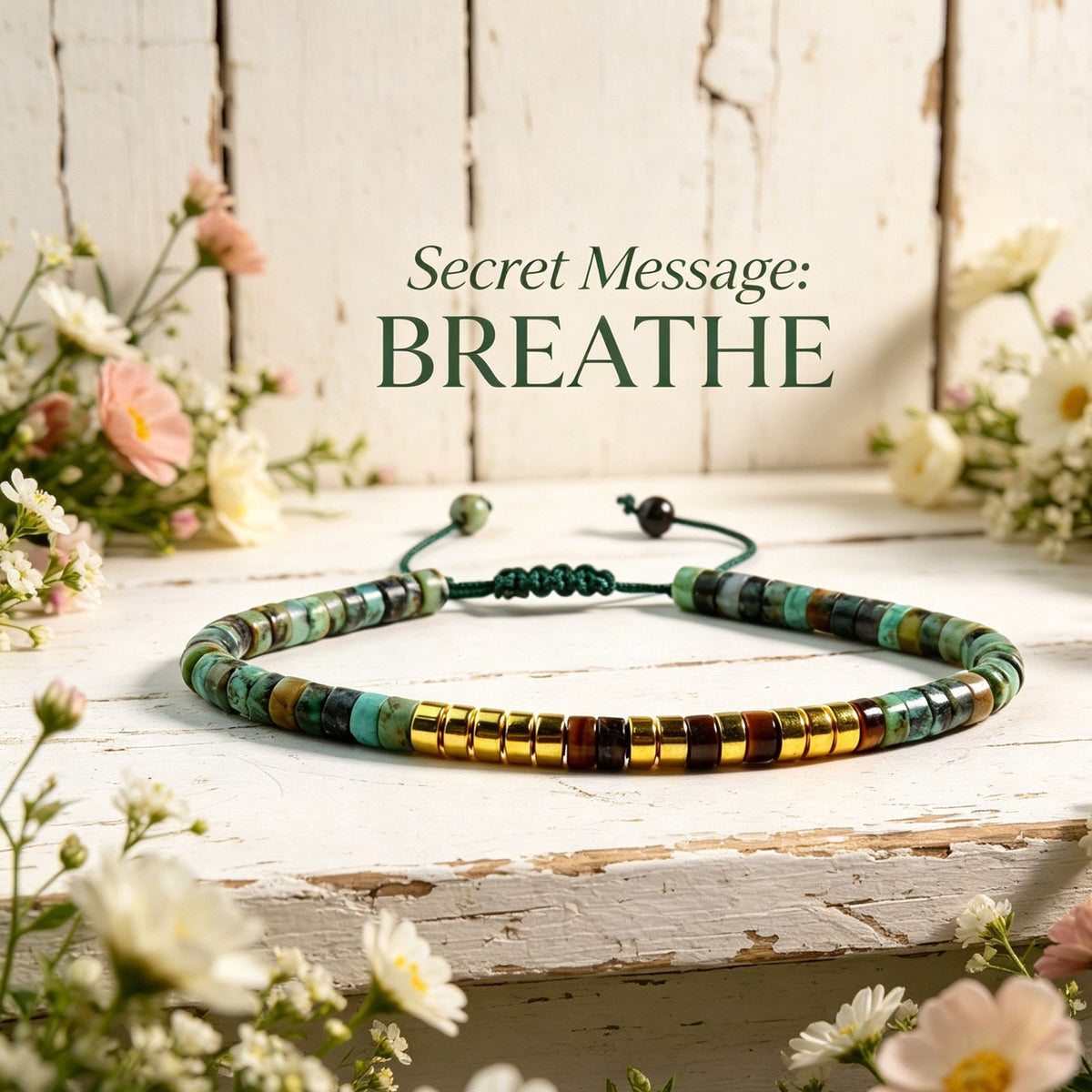 " Breathe" Morse Code Turquoise Crystal Beads Healing Women Men Bracelet Gifts