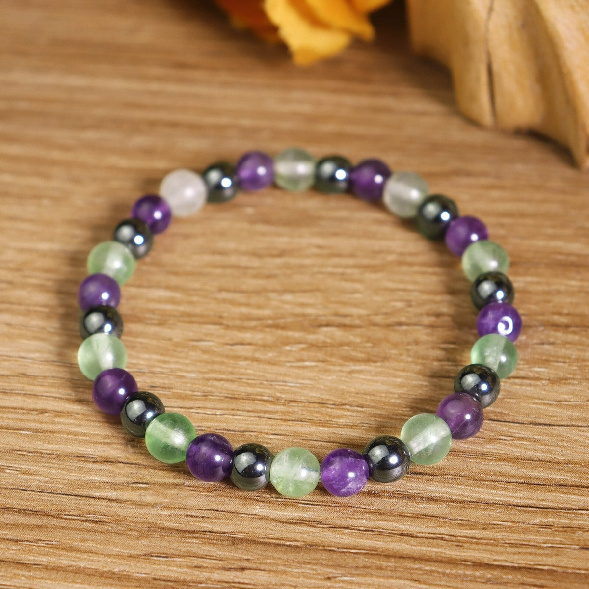 Amethyst Fluorite Hematite Bead Healing Intention Bracelet for Empath Protection