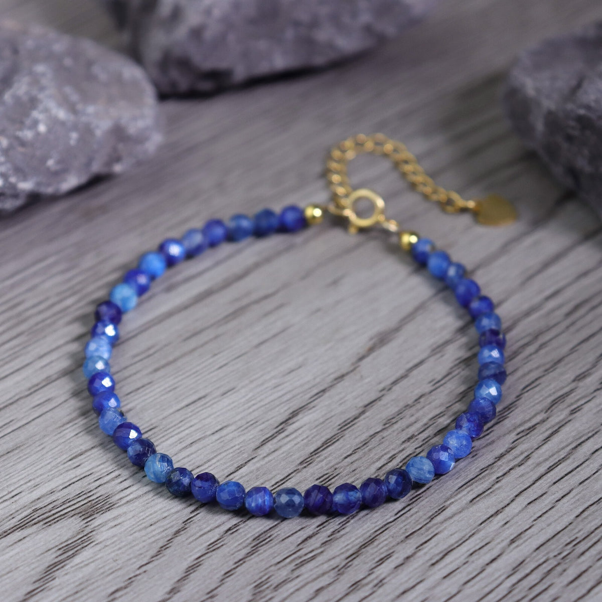 Natural kyanite 3mm Bead Healing Calming Dainty Women Crystal Bracelet Xmas Gift