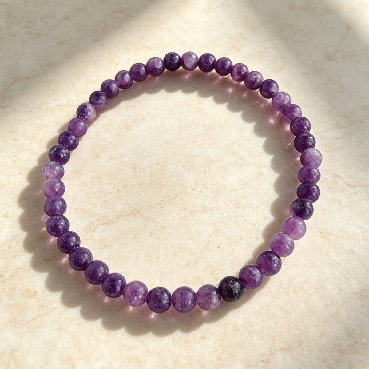Lepidolite 4mm Round Bead Gemstone Healing Calming Balance Bracelet for Women
