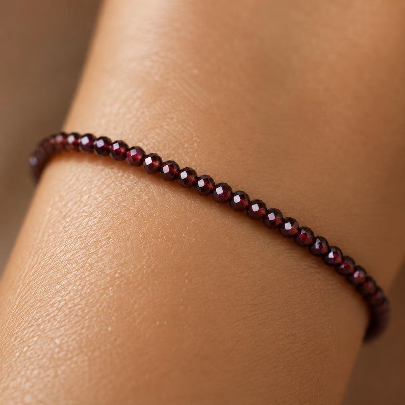 Natural Red Garnet Beads Healing Emotional Balance Women Dainty Crystal Bracelet