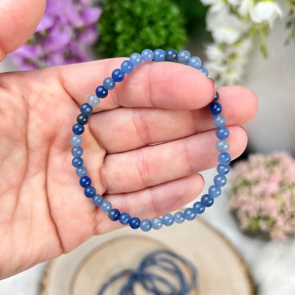 Blue Aventurine 4mm Bead Healing Anxiety Relief Women Men Stretch Bracelet Gift