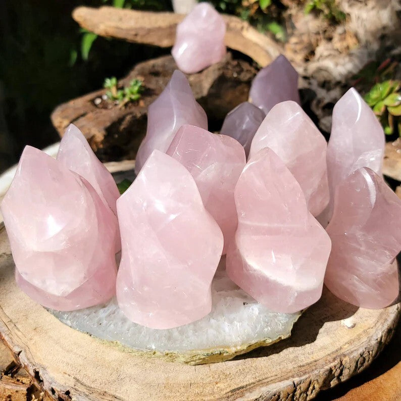 Natural Rose Quartz Flame Tower Polished Crystal Flame Home Decor Crystal Gifts