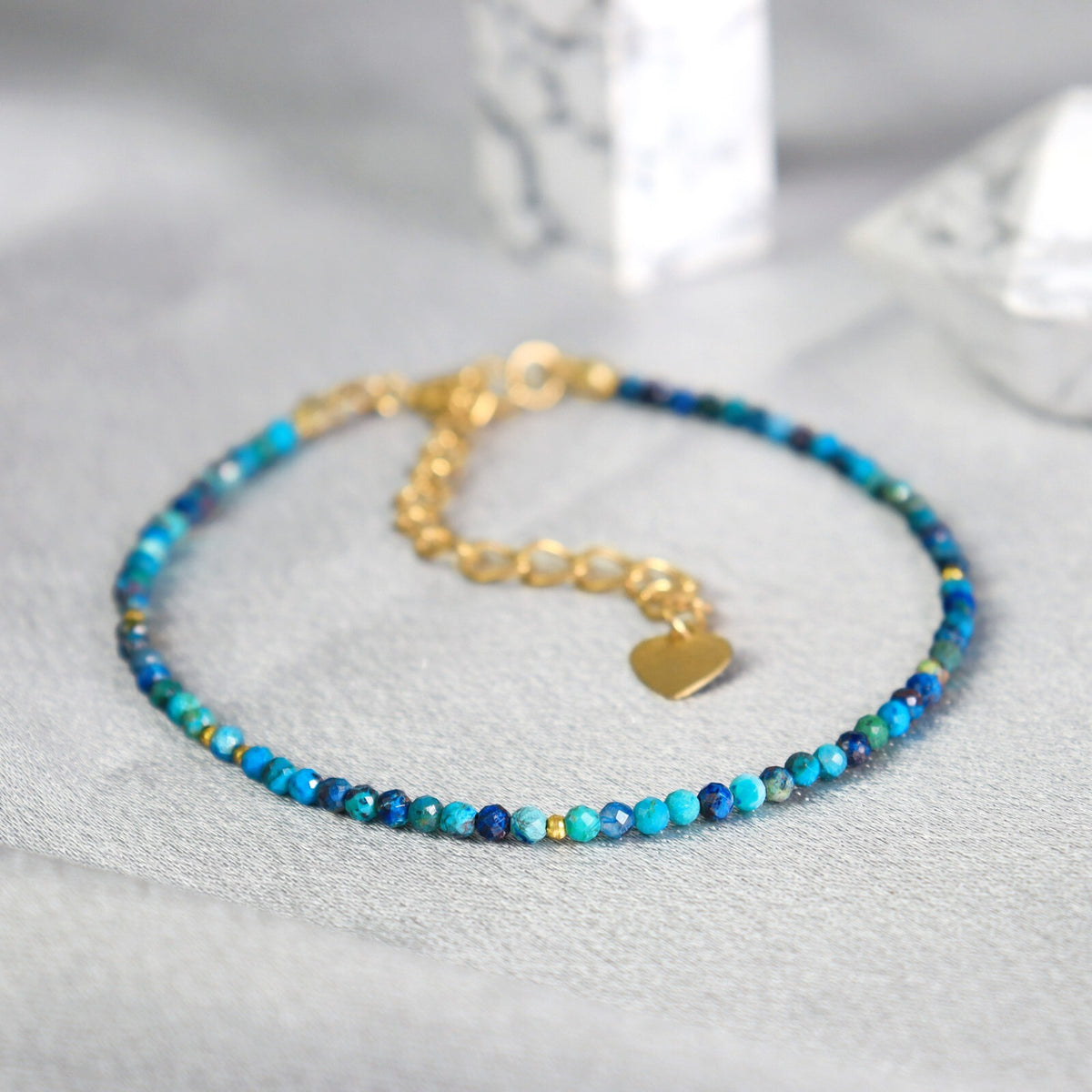 Blue Tourmaline 2mm Gemstone Beads Minimalist Healing Reiki Women Bracelet Gifts