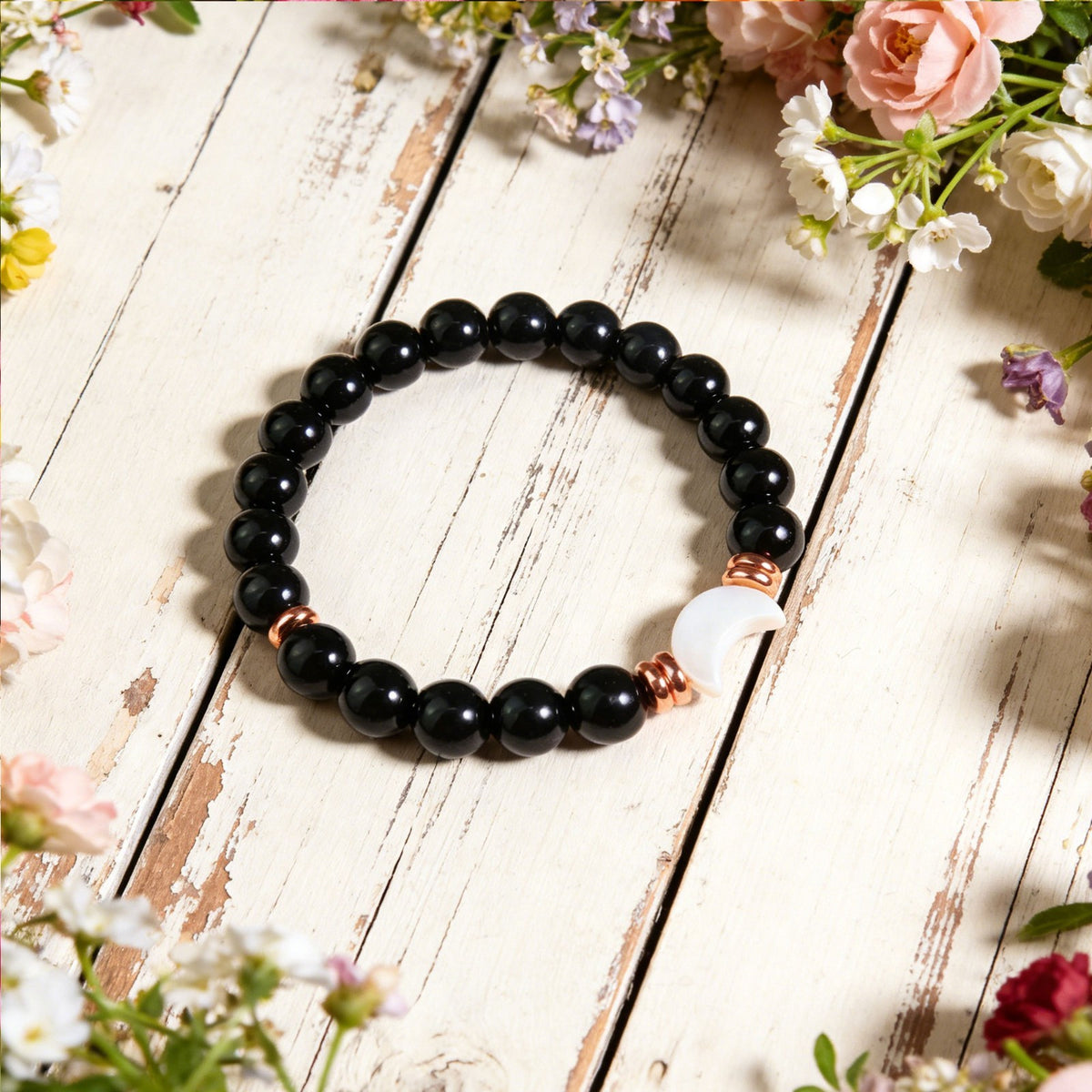 Moon Phase Lunar Energy Black Tourmaline Healing Energy Attracts Pearl Bracelet