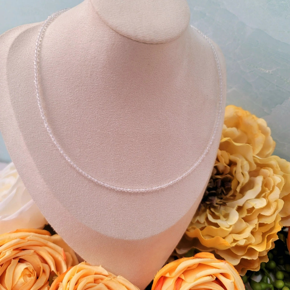 Clear Quartz Tiny 2mm Beaded Choker Healing Dainty Women Crystal Necklace Gifts