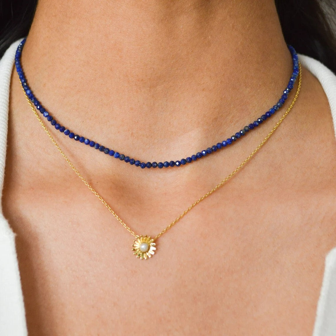 TINY LAPIS LAZULI NECKLACE 2MM • September birthstone • dainty layering necklace