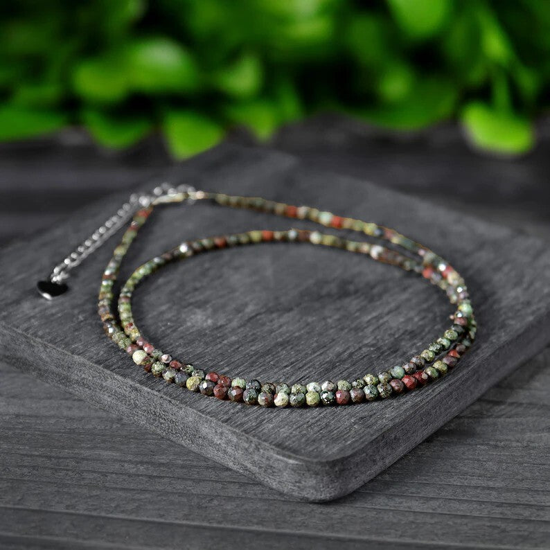 Dragon Bloodstone Tiny 2mm Beaded Choker Healing Dainty Women Crystal Necklace