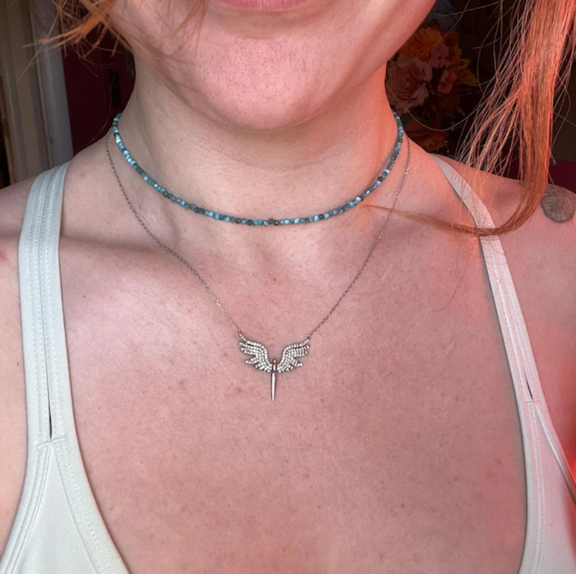 Larimar Tiny 2mm Beaded Choker Healing Dainty Women Boho Crystal Necklace Gifts