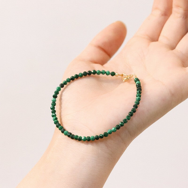 3mm Faceted Malachite Beads Minimalist Dainty Healing Chakra Protection Bracelet